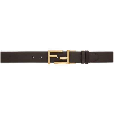 Fendi Ff Logo Buckle Reversible Leather Belt In Noir Laiton Satine