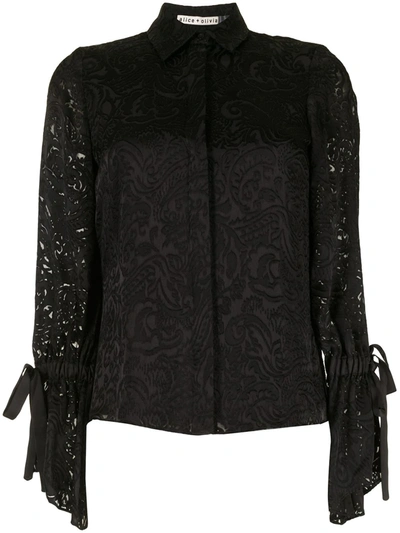 Alice And Olivia Willa Tie-detailed Burnout Satin Blouse In Black