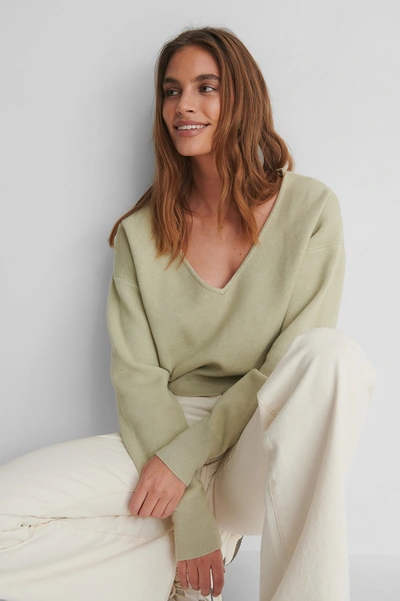 Na-kd Deep V-neck Knitted Sweater - Green In Light Green