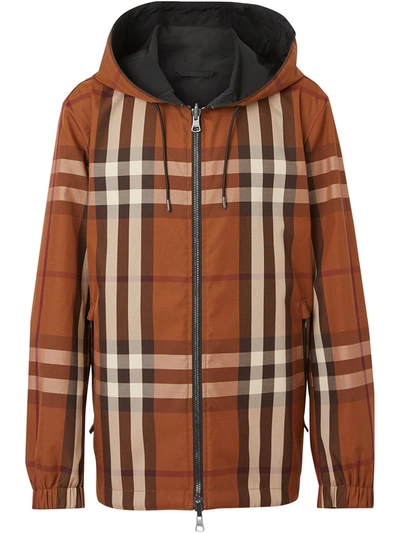 Burberry Reversible Hooded Check Shell Jacket In Brown