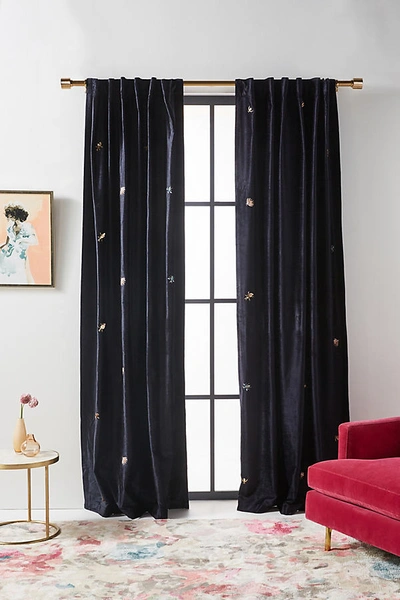 Anthropologie Embroidered Velvet Wyatt Curtain By  In Blue Size 50x63