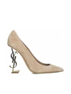 SAINT LAURENT OPYUM SUEDE PUMP WITH LIGHT GOLDEN HEEL