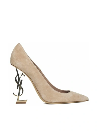 Saint Laurent Opyum Suede Pump With Light Golden Heel In Nude & Neutrals