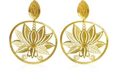 Stefano Patriarchi Earrings Etched Golden Silver 1 Loto Long Earrings In Doré