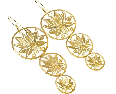 Stefano Patriarchi Earrings Etched Golden Silver 3 Loto Long Earrings In Doré