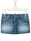 Dsquared2 Teen Distressed Denim Skirt In Blue