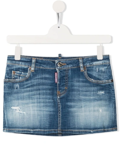 Dsquared2 Teen Distressed Denim Skirt In Blue