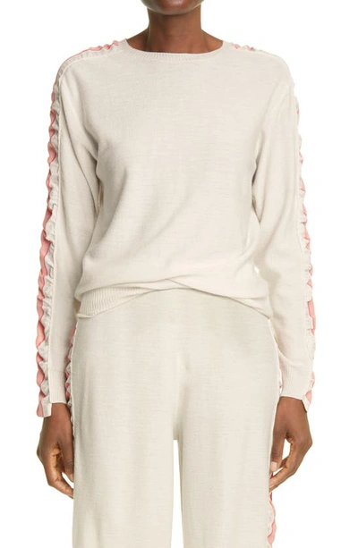 Stella Mccartney Logo Stripe Wool Sweater In 9014 Parchment Jersey