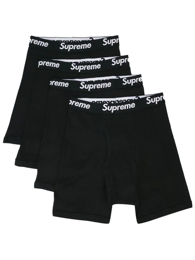 Supreme Logo刺绣四角裤 In Black