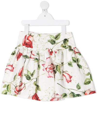 Monnalisa Kids' Floral Print Full Skirt In White
