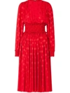 Dolce & Gabbana Shirred-panel Flocked Dress In Red