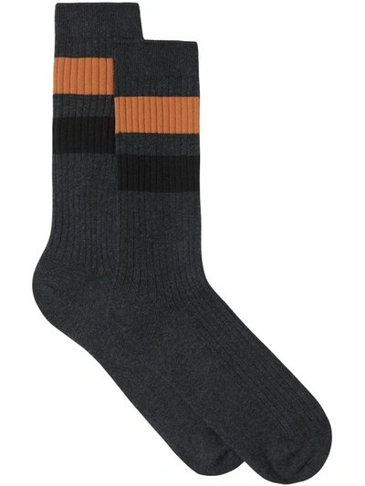 Burberry Stripe-detail Mid-calf Socks In Grey