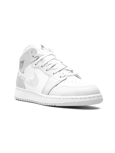 Jordan Kids' Air  1 Mid Se "grey Camo Swoosh" Sneakers In White