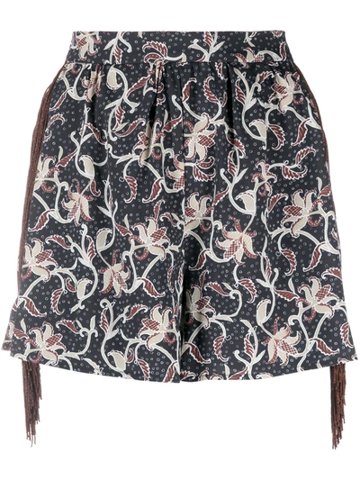 Pinko Tassel Detail Printed Shorts In Grey
