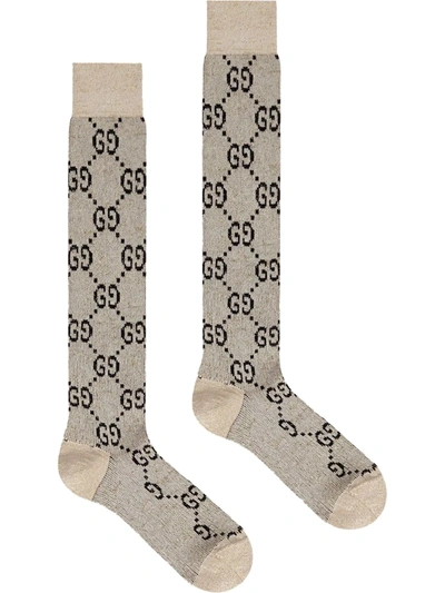 Gucci Gg Monogram Socks In Neutrals