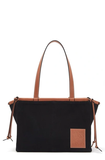 Loewe Cushion Leather And Canvas Small Tote Bag In Black/tan