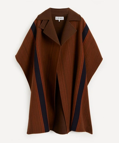 Loewe Stripe Wool-cashmere Cape In Brown