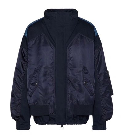 Valentino Patchwork Quilted Bomber Jacket In Navy