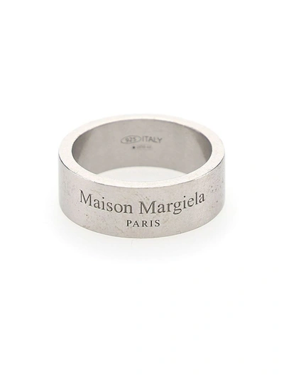 Maison Margiela Sterling Silver Logo Ring In Palladium