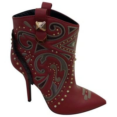 Pre-owned Greymer Leather Ankle Boots In Red