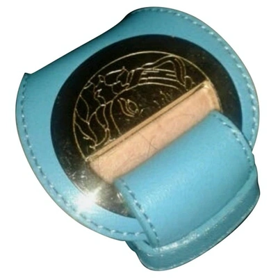 Pre-owned Versace Leather Bracelet In Blue