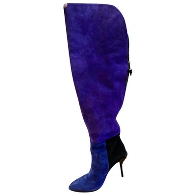 Pre-owned Versace Purple Suede Boots