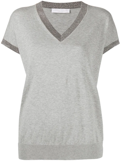 Fabiana Filippi Fine-knit V-neck Jumper In Grey