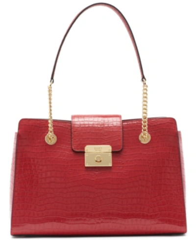 Dkny Lilian Croc Embossed Leather Tote In Bright Red/gold