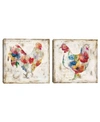 FINE ART CANVAS FLOWERED HEN & ROOSTER BY CAROL ROBINSON SET OF CANVAS ART PRINTS