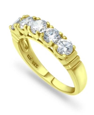 Macy's Cubic Zirconia Round 5 Stone Silver Plate Ring Or 18k Gold Plate