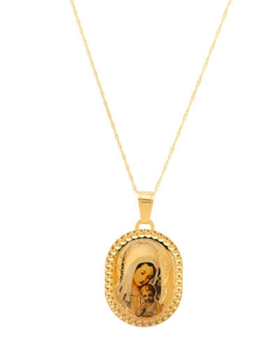 Italian Gold Polished Mary And Baby Jesus Medallion On 18" Chain In 14k Yellow Gold