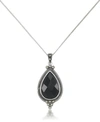 MACY'S FACETED ONYX TEARDROP PENDANT AND A CURB CHAIN