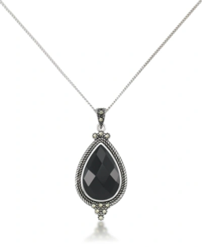 Macy's Faceted Onyx Teardrop Pendant And A Curb Chain In Black