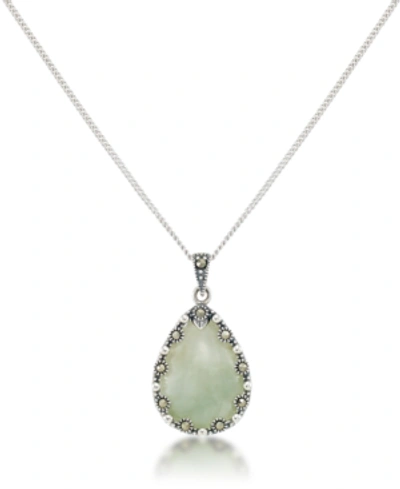 Macy's Faceted Jade Teardrop Pendant And A Curb Chain In Green