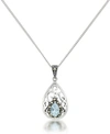 Macy's Blue Topaz Open Work Teardrop Pendant And A Curb Chain In Blue