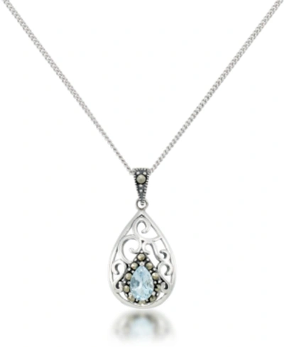 Macy's Blue Topaz Open Work Teardrop Pendant And A Curb Chain