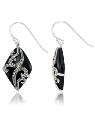 Macy's Marquise Shape Onyx Dangle Earrings In Black