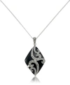 Macy's Marquise Onyx Teardrop Pendant And A Curb Chain In Black