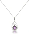Macy's Amethyst Open Work Teardrop Pendant And A Curb Chain In Purple