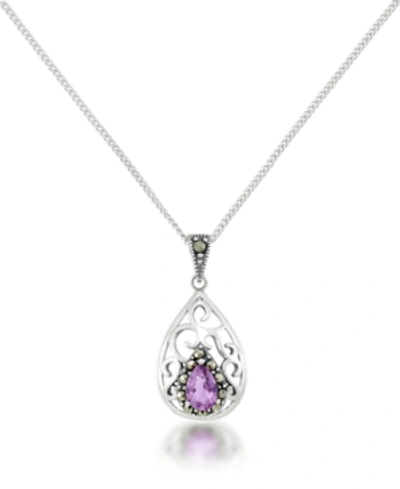 Macy's Amethyst Open Work Teardrop Pendant And A Curb Chain
