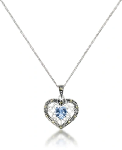 Macy's Blue Topaz Filigree Heart Pendant And A Curb Chain
