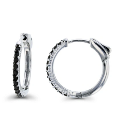 Macy's Black Spinel Hoop Earrings In Sterling Silver