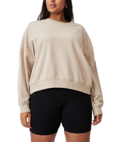 Cotton On Trendy Plus Size Harper Crew Crop Pullover Sweater In Beige