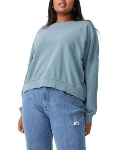 Cotton On Trendy Plus Size Harper Crew Crop Pullover Sweater In Light Blue