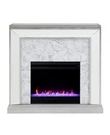 Southern Enterprises Audrey Faux Stone Mirrored Color Changing Electric Fireplace In Silver