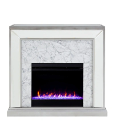 SOUTHERN ENTERPRISES AUDREY FAUX STONE MIRRORED COLOR CHANGING ELECTRIC FIREPLACE
