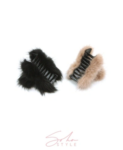 Soho Style Fuzzy Pom Pom Hair Jaw, Set Of 2 In Multi