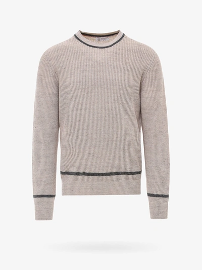 Brunello Cucinelli Ribbed Linen Blend Sweater In Beige