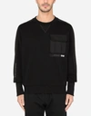 DOLCE & GABBANA ROUND-NECK SWEATSHIRT WITH PATCH POCKET AND PATCH EMBELLISHMENT