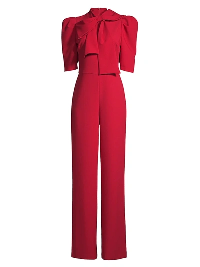 Black Halo Ara Bow Puff-sleeve Jumpsuit In Sangria